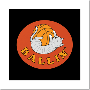 Gray Tabby Kitty Cat Basketball Ballin' Posters and Art